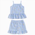 thumbnail image 1 of KPOPLK Toddler Girl Clothes Summer Baby Girl Cute Sleeveless Tank Tops with Bow and Ruffled Shorts 2Pcs Outfits Set(2-3 Years,Blue), 1 of 5