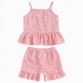 thumbnail image 1 of KPOPLK Toddler Girl Clothes Summer Baby Girl Cute Sleeveless Tank Tops with Bow and Ruffled Shorts 2Pcs Outfits Set(2-3 Years,Light Pink), 1 of 5