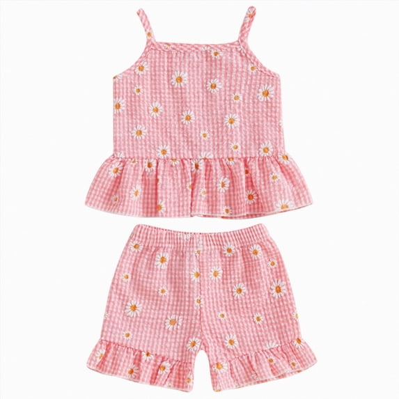 KPOPLK Toddler Girl Clothes Summer Baby Girl Cute Sleeveless Tank Tops with Bow and Ruffled Shorts 2Pcs Outfits Set(2-3 Years,Light Pink)