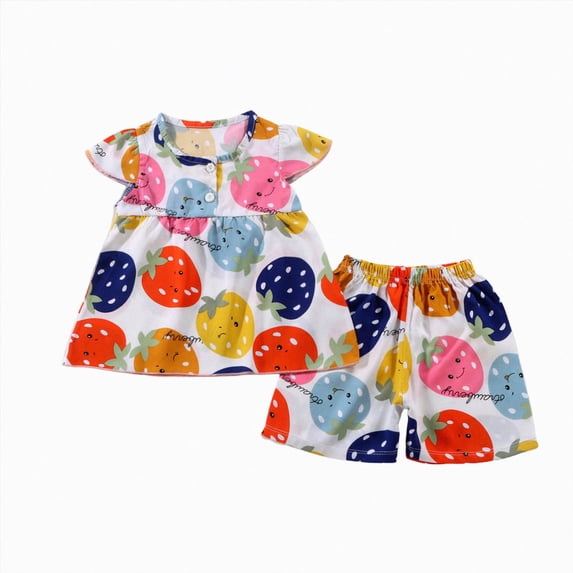 KPOPLK Toddler Girl Clothes Summer Kids Cute Print Outfits Ruffle Tee Tops Shorts 2-Piece Set 6 Months - 14 Years Size 3-4 Years,Red