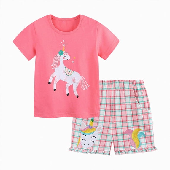 KPOPLK Toddler Girl Clothing Set Short Sleeve Unicorn Print T-Shirt Shorts Two Piece Summer Outfits for 1t 2t 3t 4t 5t 6t(2-3 Years,Pink)