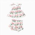 thumbnail image 1 of KPOPLK Toddler Girl Outfits Baby Girl Summer Clothes Sleeveless Ruffle Dress Tops and Shorts Clothing Sets 12M-4Y(6-12 Months,Red), 1 of 9