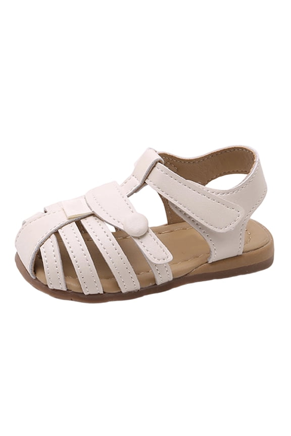 Toddler Girl Sandals Wide Toe Box Mary Jane Dress Shoes for Party School Uniform Summer Flower Girls Shoes Size 4,Beige