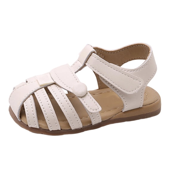 KPOPLK Toddler Girl Sandals Wide Toe Box Mary Jane Dress Shoes for Party School Uniform Summer Flower Girls Shoes Size 5.5,Beige