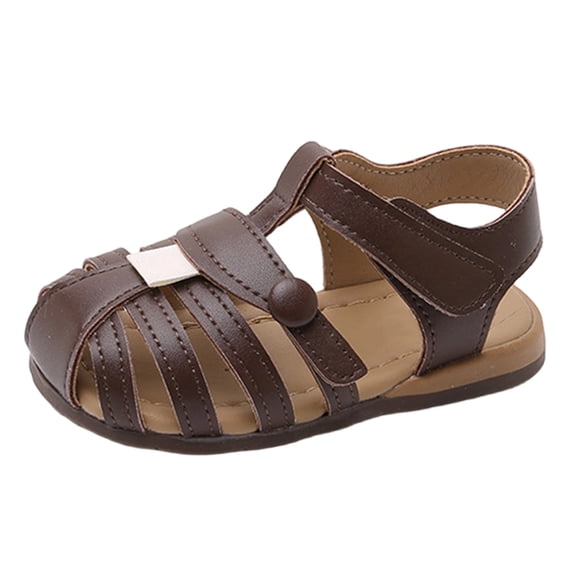 KPOPLK Toddler Girl Sandals Wide Toe Box Mary Jane Dress Shoes for Party School Uniform Summer Flower Girls Shoes Size 5.5,Brown