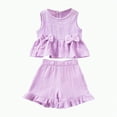 thumbnail image 1 of KPOPLK Toddler Girl Summer Clothes Baby Solid Linen Outfit Bows Ruffle Tank Tops Shirts + Ruffled Short Set girl 12 months clothing(6-9 Months,Purple), 1 of 8
