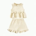 thumbnail image 1 of KPOPLK Toddler Girl Summer Clothes Baby Solid Linen Outfit Bows Ruffle Tank Tops Shirts + Ruffled Short Set girls clearance under $5.00(18-24 Years,White), 1 of 7