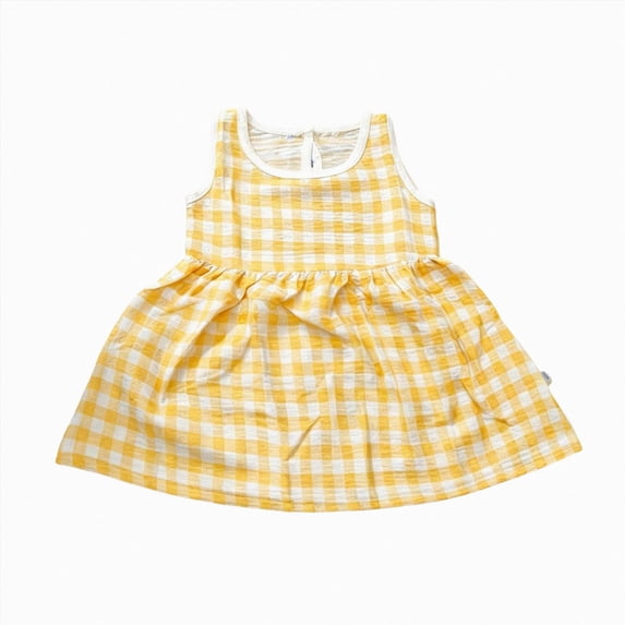 KPOPLK Toddler Girl Summer Dress Plaid Floral Sleeveless Ruffled Dresses Baby Girls Beach Sundress Outfit(9-12 Months,Yellow)