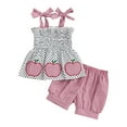 thumbnail image 1 of KPOPLK Toddler Girl Summer Outfit Ice Embroidered Sleeveless Smocked Tops Ruffled Gingham Shorts(Pink_1,5-6 Years), 1 of 7