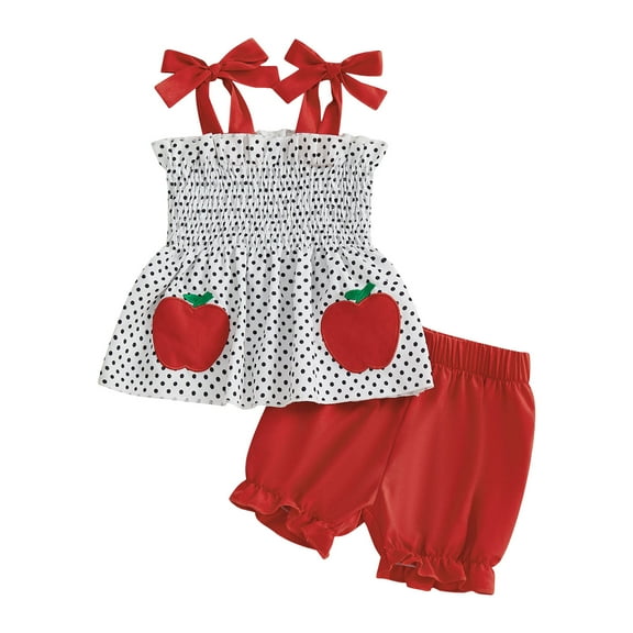 KPOPLK Toddler Girl Summer Outfit Ice Embroidered Sleeveless Smocked Tops Ruffled Gingham Shorts(Red_2,6-7 Years)