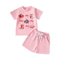 thumbnail image 1 of KPOPLK Toddler Girl Western Summer Outfit Boots Clothes Short Sleeve T Shirt and Shorts Set 2 Piece Cute Clothing(S#-Pink,6-12 Months), 1 of 9