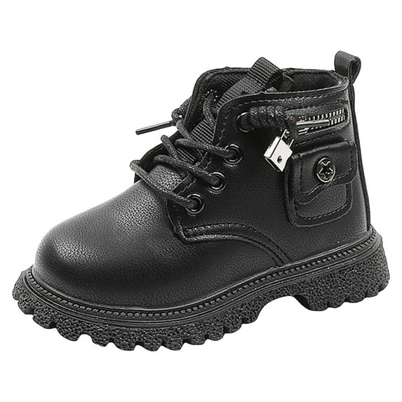 KPOPLK Toddler Girl's Boots Kids Unisex Lace up Hiking Work Boots Girl Ankle Boot (11,Black)