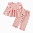 thumbnail image 1 of KPOPLK Toddler Girls 2Pcs Outfits Cute Baby Girl Plaid Print Long Sleeve Pant Set Flower Ruffle Top,Size 3-4 Years, 1 of 7