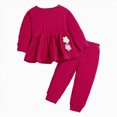 thumbnail image 1 of KPOPLK Toddler Girls Clothing Set Ribbed Knit Long Sleeve Cute Embroidered Ruffle Top and Pant 2 Piece Outfit for 9 12 18 Months 2T 3T,Size 18-24 Months, 1 of 9