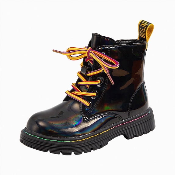 KPOPLK Toddler Girls Combat Boots Side Zipper Lace Up Boots Girls Combat Boots Non-Slip Sole Size 12