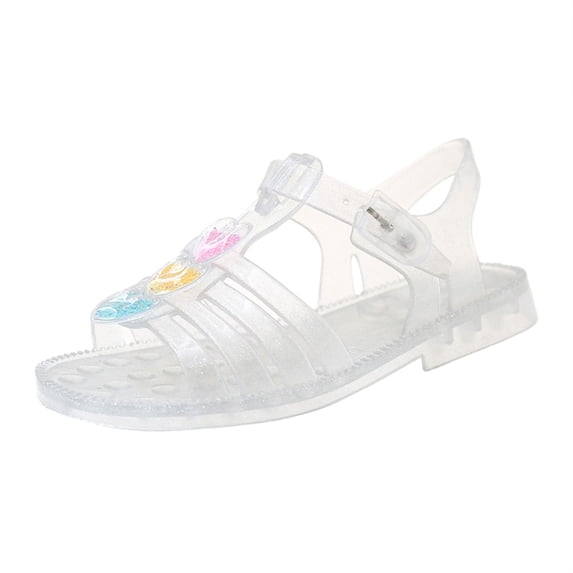 KPOPLK Toddler Girls Jelly Sandals Comfortable Summer Sandals Baby Cute Hollow Out Non-slip Shoes Soft Sole Beach Roman Sandals Size 11,Silver