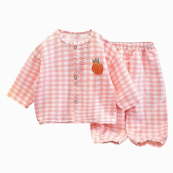 KPOPLK Toddler Girls Pajamas Set Kids Fall Button-Down Long Sleeve Cotton Sleepwear Lounge Outfit Set for 1-10 Years Size 2-3 Years,Pink