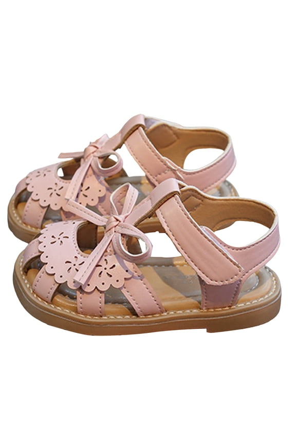 Toddler Girls Sandals Closed Toe Flats Dress Sandals Summer Flower Kids Shoes(Pink,8)