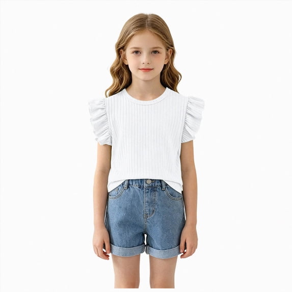 KPOPLK Toddler Girls Shirts Short Sleeve Soft Cotton T-Shirts Plain Tees Tops Clothes for Kids Size 6-12 Months,White