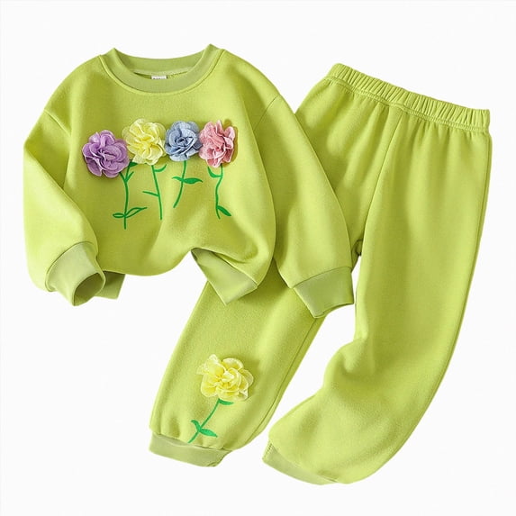 KPOPLK Toddler Girls Sweatshirt and Pants Set 2T 3T 4T 5T 6T 7T Flower Embroided Long Sleeve Top Jogger Pants 2 Piece Outfit,Size 6-7Years