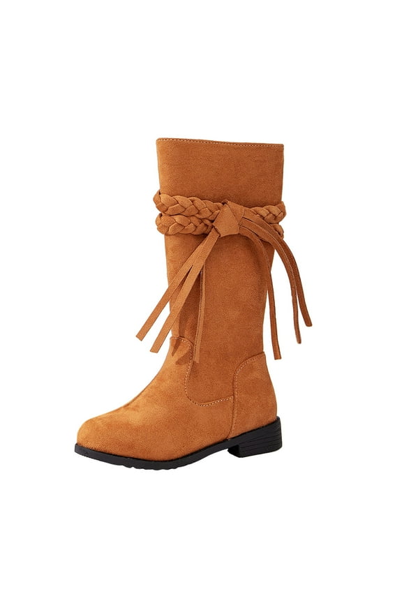 Toddler Girls Winter Fashion Boots Warm Long Calf Height Leather Booties For Kids Stylish Boots Comfortable Shoes Cute(1.5,F23-Brown)