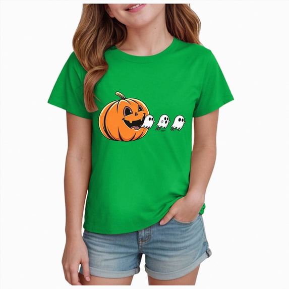 KPOPLK Toddler Halloween Shirt Kid Cute Pumpkin Tees Girls Halloween Tops Clothes 1-14 Years,Size 2-3 Years