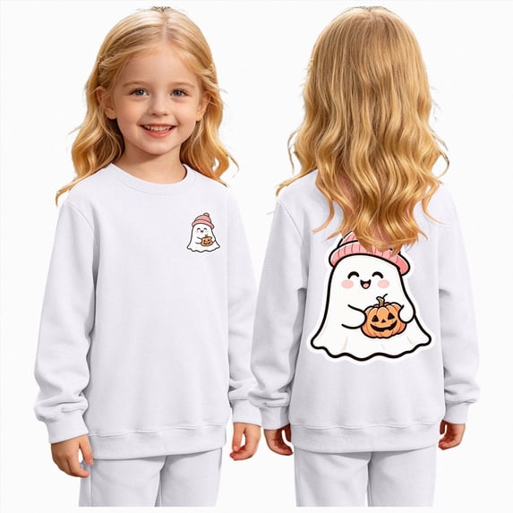 KPOPLK Toddler Halloween Shirts Baby Boy Girls Pumpkin Tshirts Kids Fall Long Sleeve Tee Tops Children Gift(4-5 Years,White)