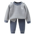 thumbnail image 1 of KPOPLK Toddler Kid Girls Clothes Ribbed Color Block Long Sleeve Hoodie Sweatsuit Set Fall Outfits(6-12 Months,Navy), 1 of 5