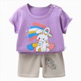 thumbnail image 1 of KPOPLK Toddler Kids Girl Boy Summer Outfits 2 Piece Cute Print Short Sleeve Crewneck T-Shirt Tee Casual Shorts Sets Clothes Size 4-5 Years,Purple, 1 of 6