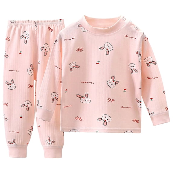 KPOPLK Toddler Pajamas Baby Girls Pajama Set 6M-10Y Kids Cute Snug fit Cute Pattern Roundneck Pjs Cotton Sleepwear(6-7 Years,Light Pink)
