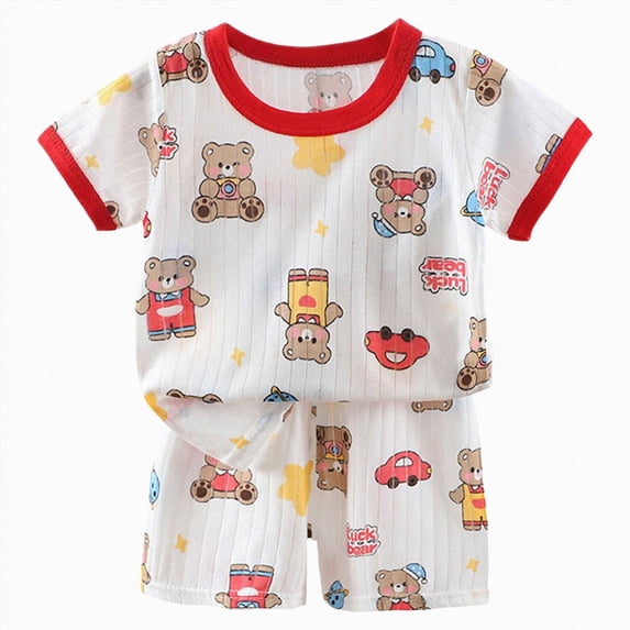 KPOPLK Toddler Printed Pajamas Boys Girls Sleepwear Little Kids Short Sleeve Top and Pants 2 Piece Pjs 12Months -8Y Size 2-3 Years