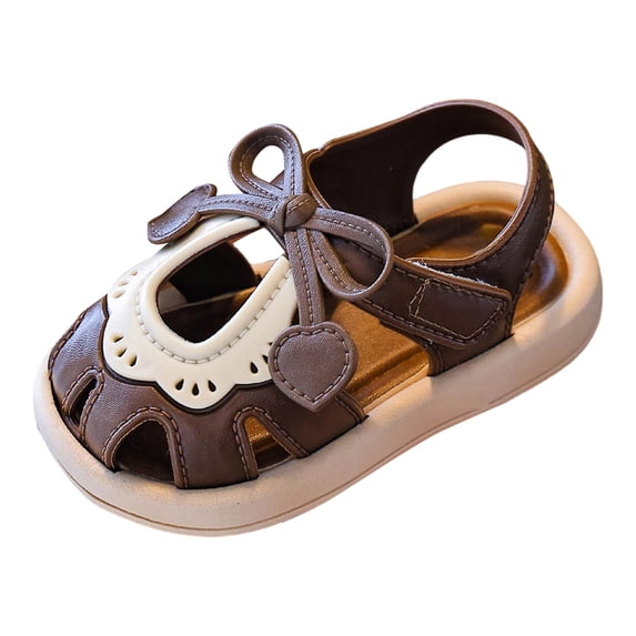 KPOPLK Toddlers and kids Water Shoes Beach Essentials Girls Open Toe Sandals Lightweight Breathable and Two Adjustable Straps Size 7,Coffee