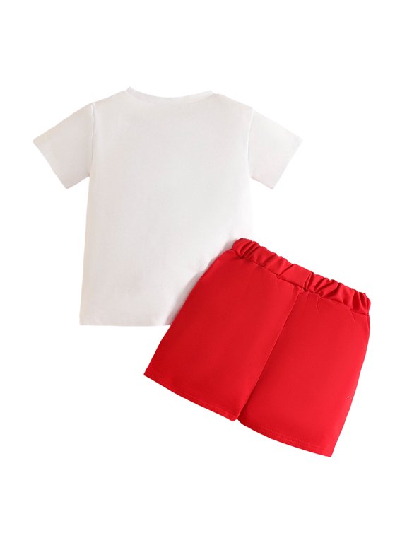 Tween Boys Clothes Summer Simple Print T-Shirt and Shorts Set 2 Pieces Teen Trendy Outfits 9Months-6Years Size 5-6 Years,White