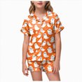 thumbnail image 1 of KPOPLK Tween Halloween Pjs Set Ghost Pumpkin Print Girls Silk Pjs Short Sleeve Button Down Nightwear with Shorts Set Tween 12-13 Years Little's Pajamas,Size 10-11 Years, 1 of 9
