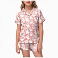 thumbnail image 1 of KPOPLK Tween Halloween Pjs Set Ghost Pumpkin Print Girls Silk Pjs Short Sleeve Button Down Nightwear with Shorts Set Tween 12-13 Years Little's Pajamas,Size 12-13 Years, 1 of 9