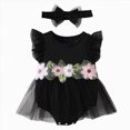 thumbnail image 1 of KPOPLK Two Piece Newborn Baby Girl Clothes Muslin Bubble Romper Summer Cute Ruffle Short Sleeve Infant Bodysuits Outfit with Headband(3-6 Months,Black), 1 of 5