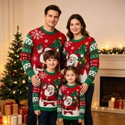 KPOPLK Ugly Christmas Sweater Family Couples Santa Snowflake Knit Pullover Long Sleeve Xmas Holiday Party Winter Warm Tops,Size 2-3 Years