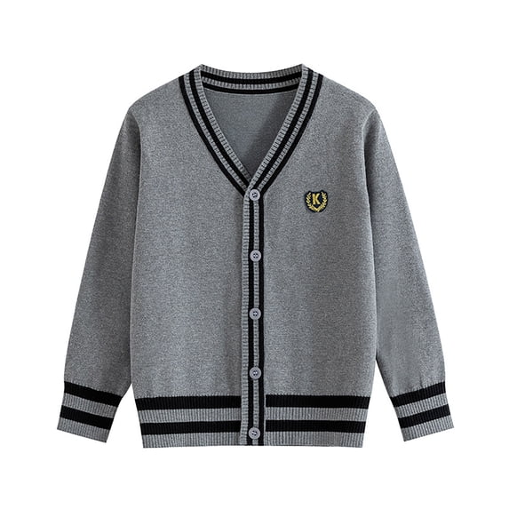 KPOPLK Unisex Boy' Girls' Cardigans Sweater V-Neck Long Sleeve Button Cotton Knit Sweaters(13-15 Years,R48-Grey)