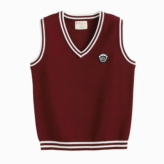 KPOPLK Unisex Cotton V-Neck Sweater Vest for 2-17 Years Fall Winter Teen Boy Girl Cotton School Uniform Sleeveless Sweaters(13-14 Years,Wine)