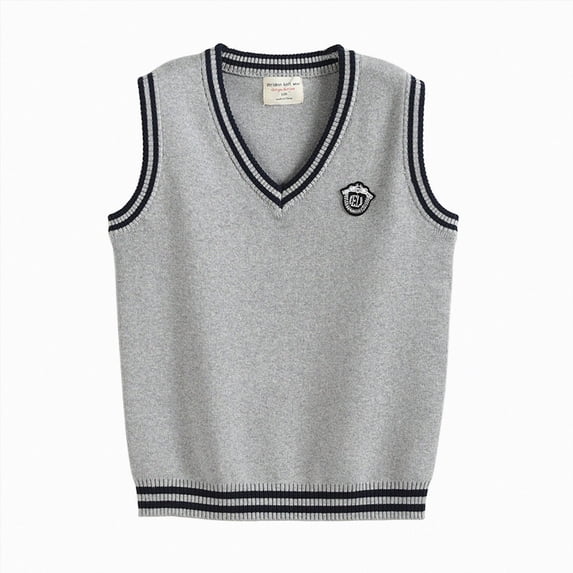 KPOPLK Unisex Cotton V-Neck Sweater Vest for 2-17 Years Fall Winter Teen Boy Girl Cotton School Uniform Sleeveless Sweaters(4-5 Years,Grey)