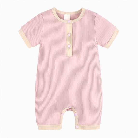 KPOPLK Unisex Newborn Baby Jumpsuit Pure Cotton Short Sleeve Romper Baby One Piece Soft Comfortable Pure Cotton Baby Clothes for Boys and Girls Size 0-3 Months,Pink