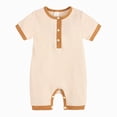 thumbnail image 1 of KPOPLK Unisex Newborn Baby Jumpsuit Pure Cotton Short Sleeve Romper Baby One Piece Soft Comfortable Pure Cotton Baby Clothes for Boys and Girls Size 3-6 Months,Beige, 1 of 9