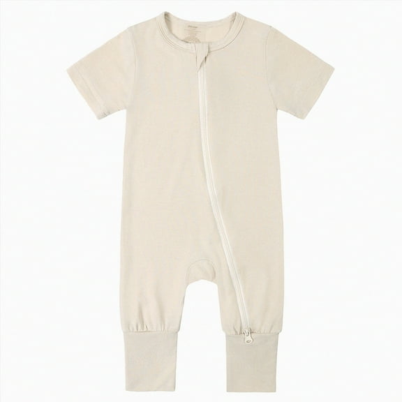 KPOPLK Unisex Baby Romper Ribbed Onesie Long/Short Sleeve Jumpsuit(Beige,0-3 Months)