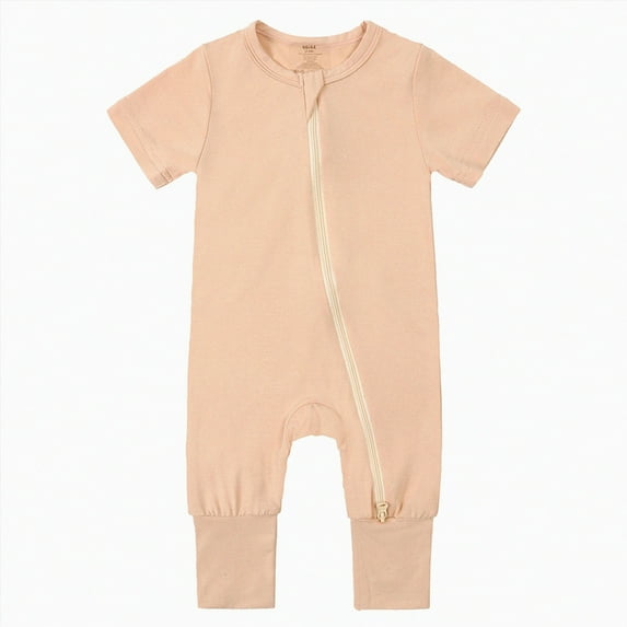 KPOPLK Unisex Baby Romper Ribbed Onesie Long/Short Sleeve Jumpsuit(Beige,0-3 Months)
