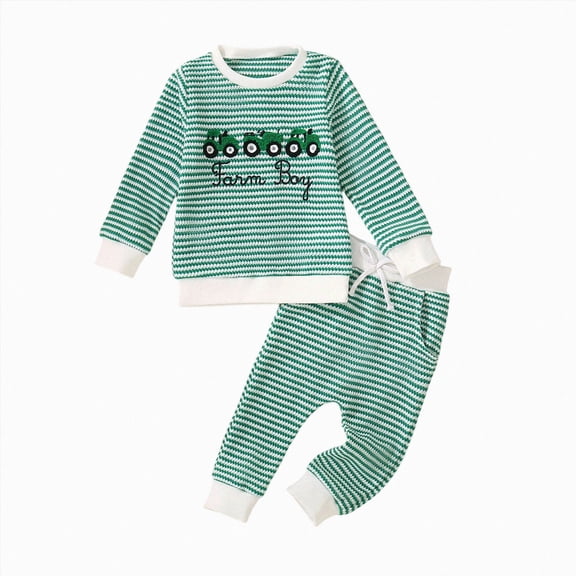KPOPLK Winter Baby Boy Clothes Fall Letter Print Long Sleeve T-Shirt Elastic Waist Pant Set Everyday Outfit 2Pcs Set Light Green Size 6-12 Months