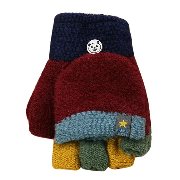 KPOPLK Winter Kids Fingerless Gloves Toddler Finger Mittens Knit Convertible Half Finger Mitten Flap(One Size,B38-)
