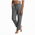 thumbnail image 1 of KPOPLK Woman Within Linen Pants Tall Cotton Linen Elastic Waisted Drawstring Button Casual Summer Cropped Trousers with Pockets Size XL,Dark Gray, 1 of 6