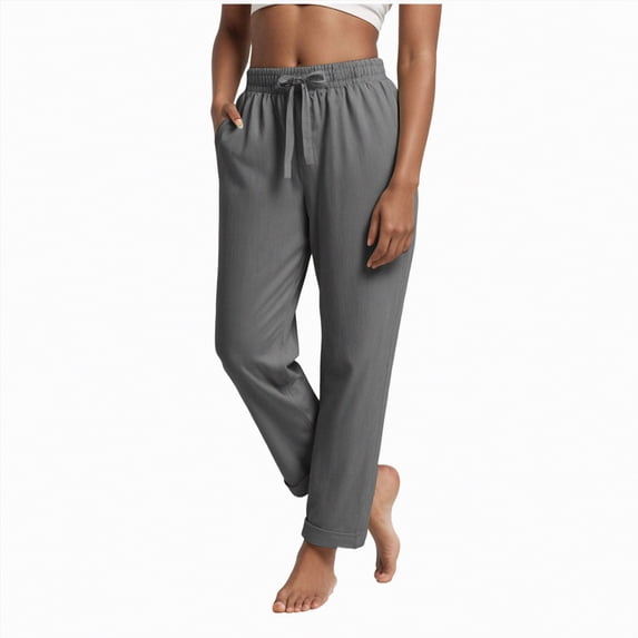 KPOPLK Woman Within Linen Pants Tall Cotton Linen Elastic Waisted Drawstring Button Casual Summer Cropped Trousers with Pockets Size XXXXL,Dark Gray