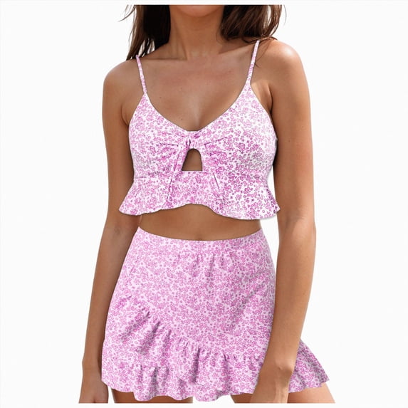 KPOPLK Women Plus Size Tankini Swimsuits Tummy Control 2 Piece Bathing Suit Ruffled Swimwear with Shorts Size S,Purple