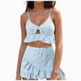 thumbnail image 1 of KPOPLK Women Plus Size Tankini Swimsuits Tummy Control 2 Piece Bathing Suit Ruffled Swimwear with Shorts Size XL,Blue, 1 of 9